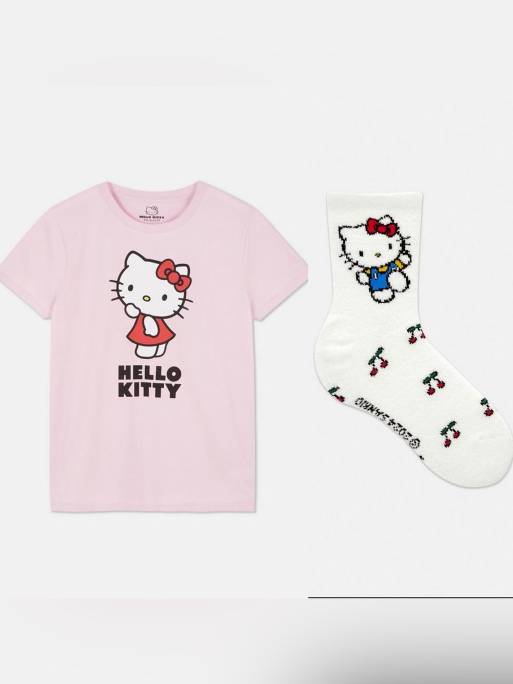 Hello Kitty Pink Tee and White Character Socks Set